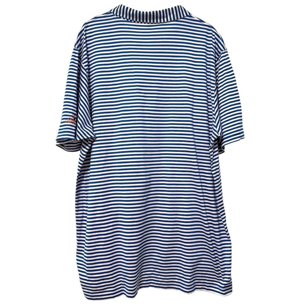 Peter Millar Polo Shirt Blue White Striped Old Overton Logo Cotton Mens XL - Picture 3 of 6